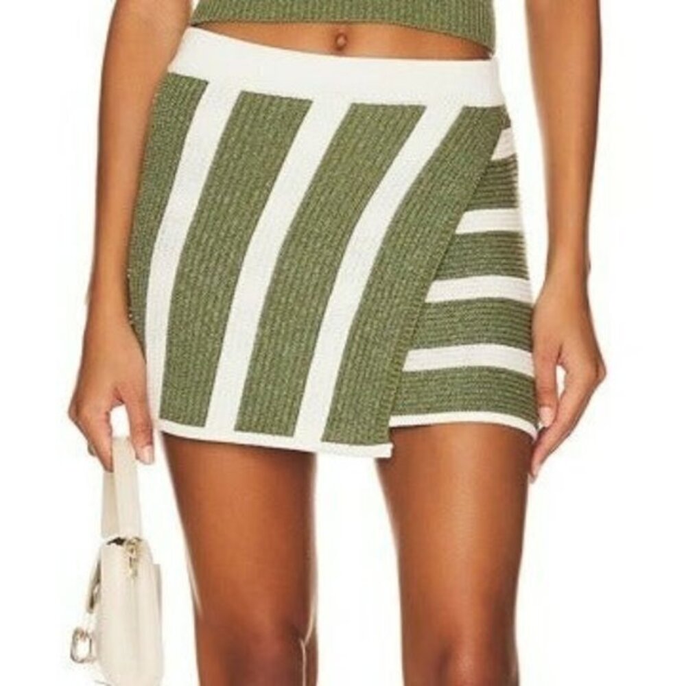 L'Academie Drea Striped Knit Mini Skirt - Green & Ivory